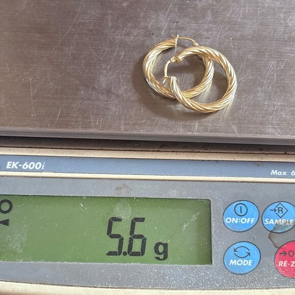 Gold Over Sterling Silver 925 Twist Hoop Earrings Hinged Posts 1.25" Diameter - Picture 9 of 9